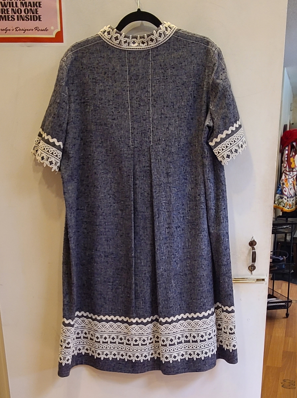 Oscar de la Renta Blue Babydoll Dress with White Crochet Trim - Picture 2 of 5